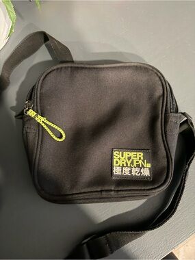 Superdry Black Crossbody Bag with Neon Yellow Accent